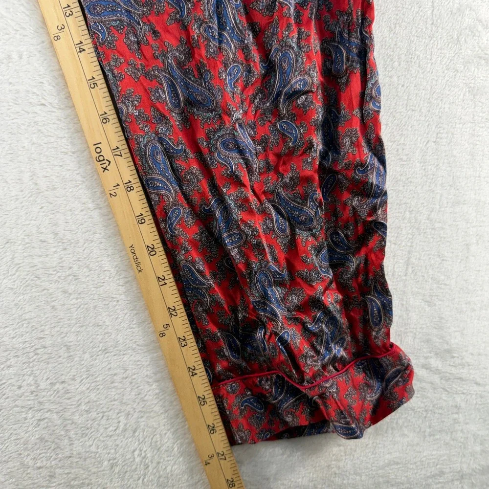 Vintage Soo Silks Medium Pajama Pants 100% Silk Paisley Elastic Waist Red Blue